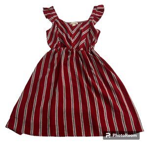 MONTEAU Red Striped Midi Dress Spring and Summer Casual Sundress